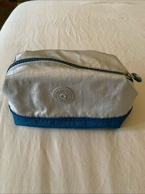 Kipling Two-Tone Travel Pouch — Silver & Teal Blue